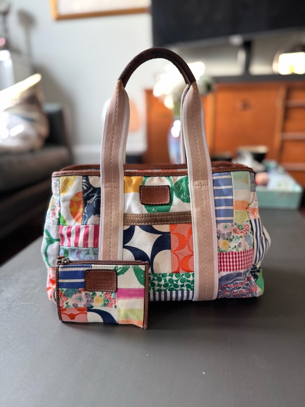 Vintage Y2K Coach Hamptons Weekend Patchwork Tote Bag and Zipper Wallet - Picture 7 of 9